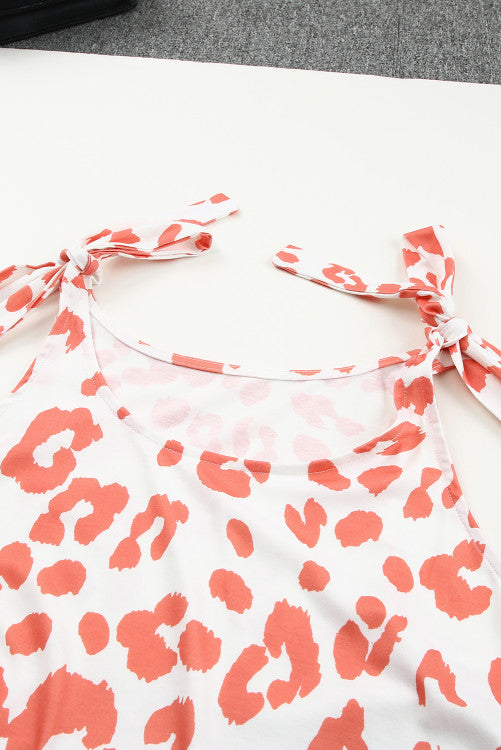 Dark Coral Leopard Print Shoulder Tie Tank