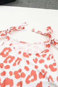 Dark Coral Leopard Print Shoulder Tie Tank