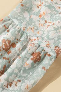 Sage Green Floral Puff Sleeve Blouse
