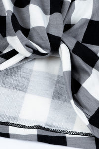 Girls Black and White Plaid Knotted Long-sleeve Top