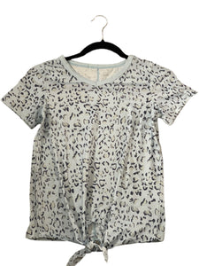 Girls Pastel Blue Leopard Print Tied Short Sleeve Tee