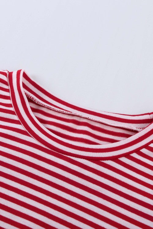 Girls Red Striped Short Sleeve Front Twist Tunic Top