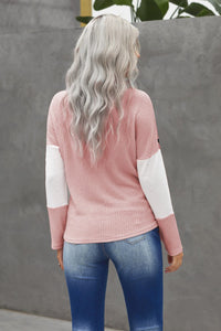 Pink Color Block Leopard Tie Top