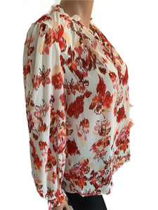 Falling Leaves V-neck Tie Long Sleeve Blouse