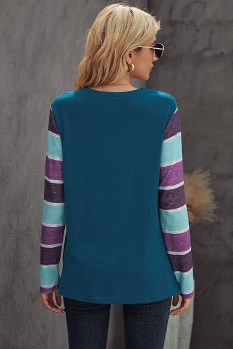 Teal and Purple Striped Long Sleeve Shirt
