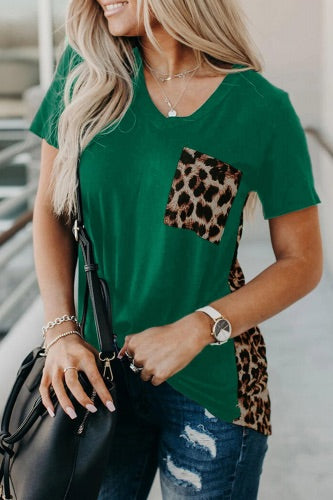 Green And Leopard Print T-Shirt