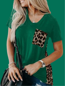 Green And Leopard Print T-Shirt