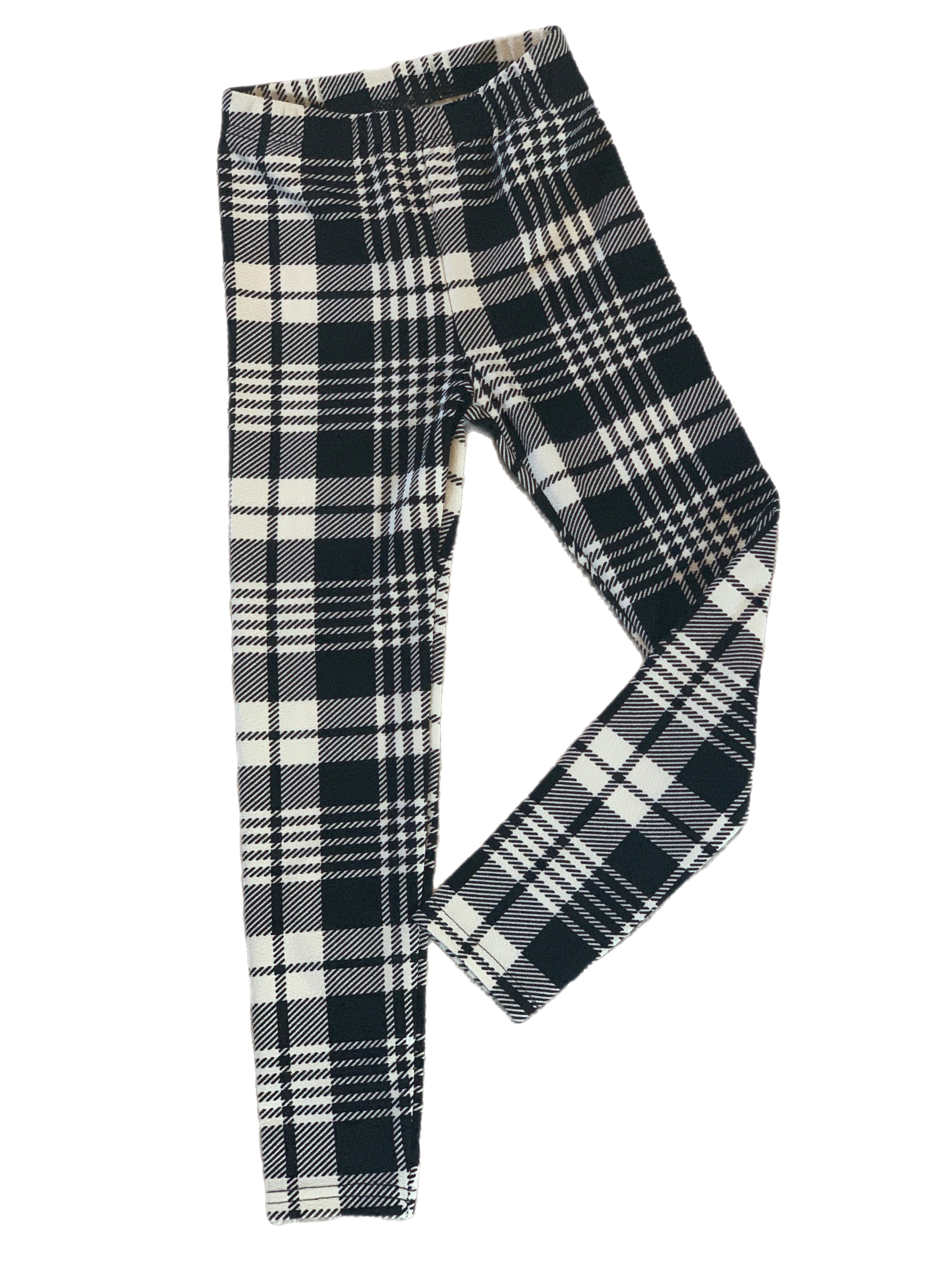 Girls Black Plaid Textured Leggings