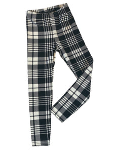 Girls Black Plaid Textured Leggings