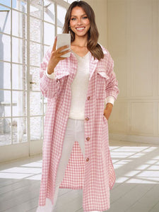 Pink Houndstooth Button Down Coat