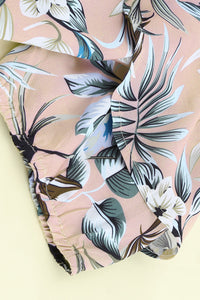 Mauve Floral Strappy Ruffled Sleeve Off Shoulder Blouse