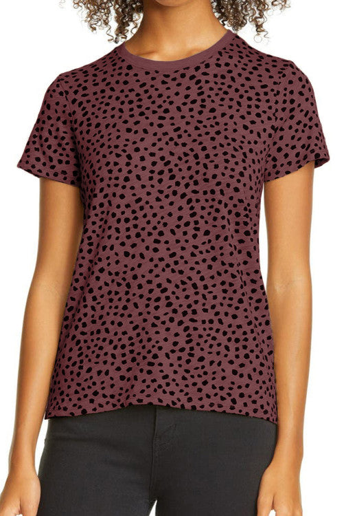 Maroon Cheetah Print Silky Knit Short Sleeve Tee