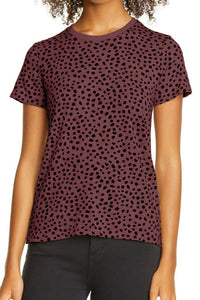 Maroon Cheetah Print Silky Knit Short Sleeve Tee