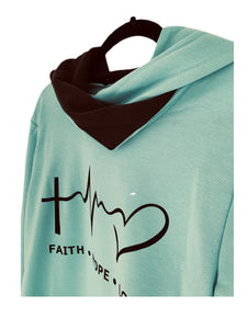 Seafoam Green Faith Hope Love Hooded Sweatshirt
