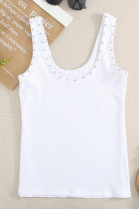 White Studded Ribbed Tank Top