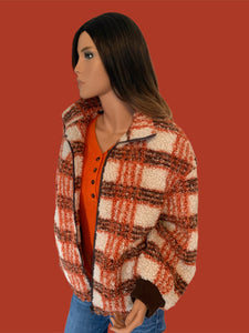 Rust Brown Plaid Teddy Bear Jacket