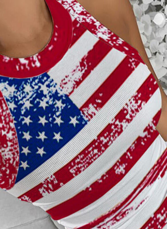 American Flag Silky Printed Fitted Tank Top. Lightweight silky top has some stretch and is more fitted. 