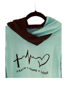 Seafoam Green Faith Hope Love Hooded Sweatshirt