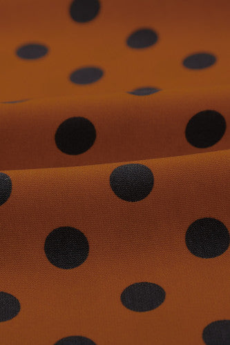 Brown Polka Dot Print Button Down Blouse