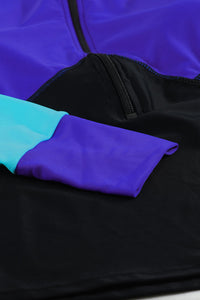 Blue Color Block Zip Up Rashguard Sports Top
