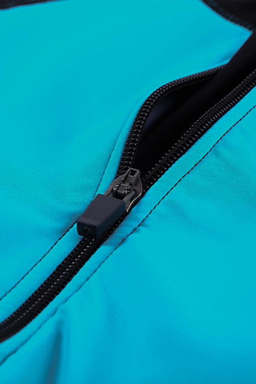 Teal Green Color Block Zip Up Rashguard Sports Top