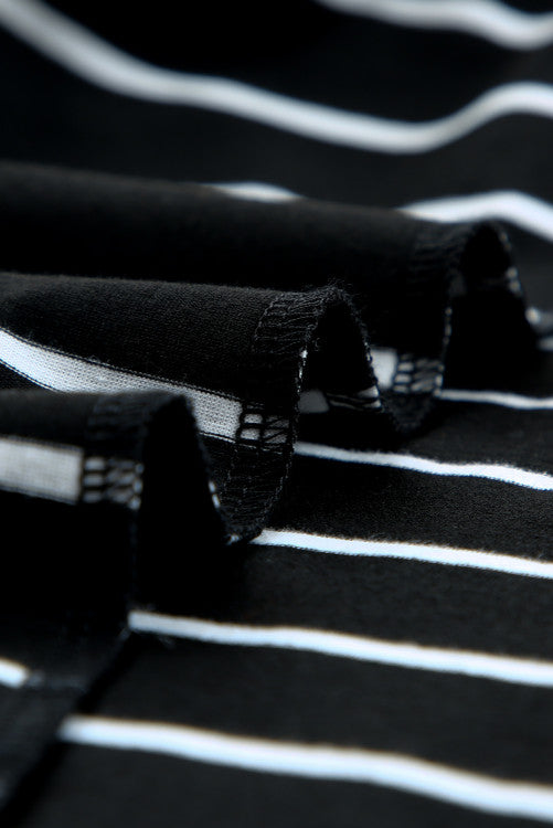 Black Tiered Lace Sleeve Striped Tee