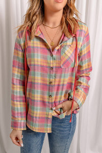 Dark Salmon Multi Colored Plaid Button Up Cotton Shirt