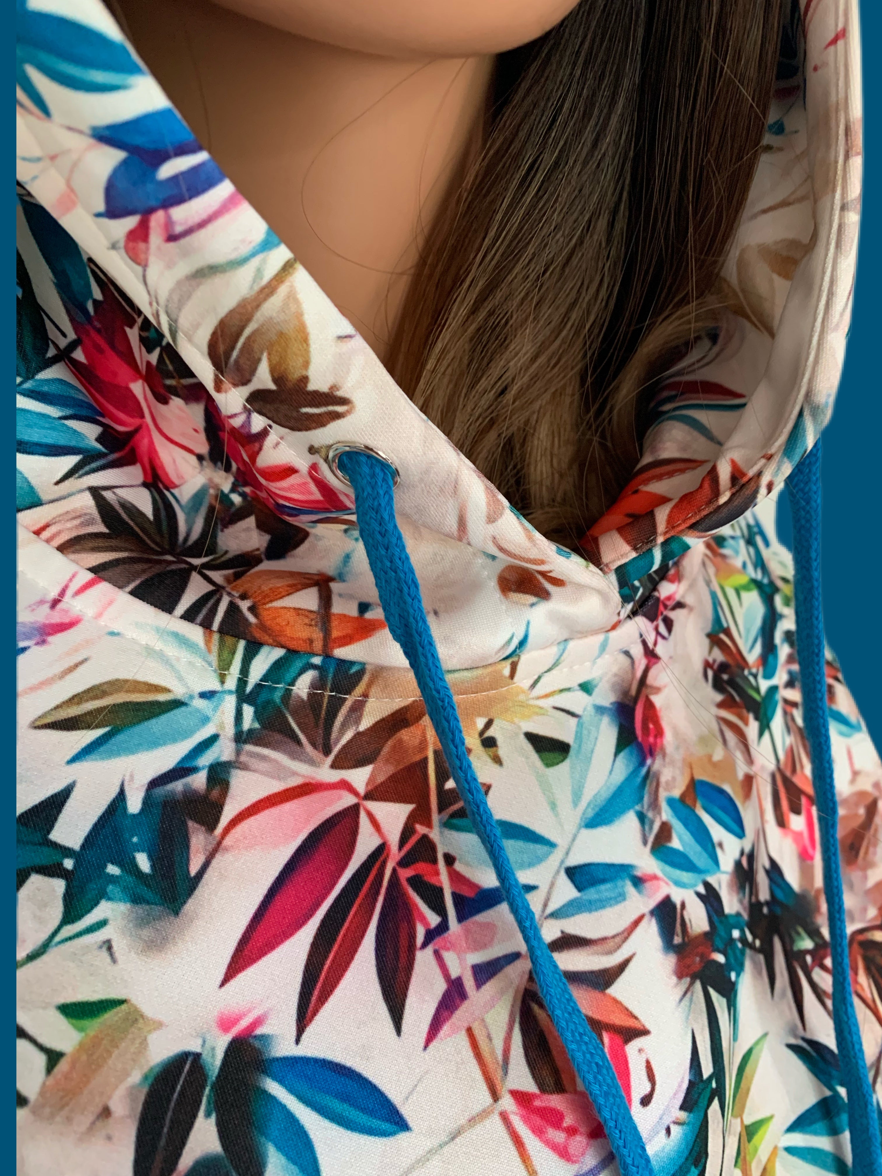 Colorful Plant Printed Cream Hooded Sweatshirt