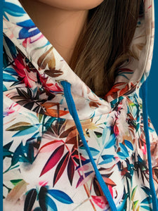 Colorful Plant Printed Cream Hooded Sweatshirt