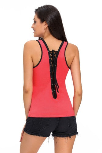 Salmon Pink Fitted Lace-up Back Tank