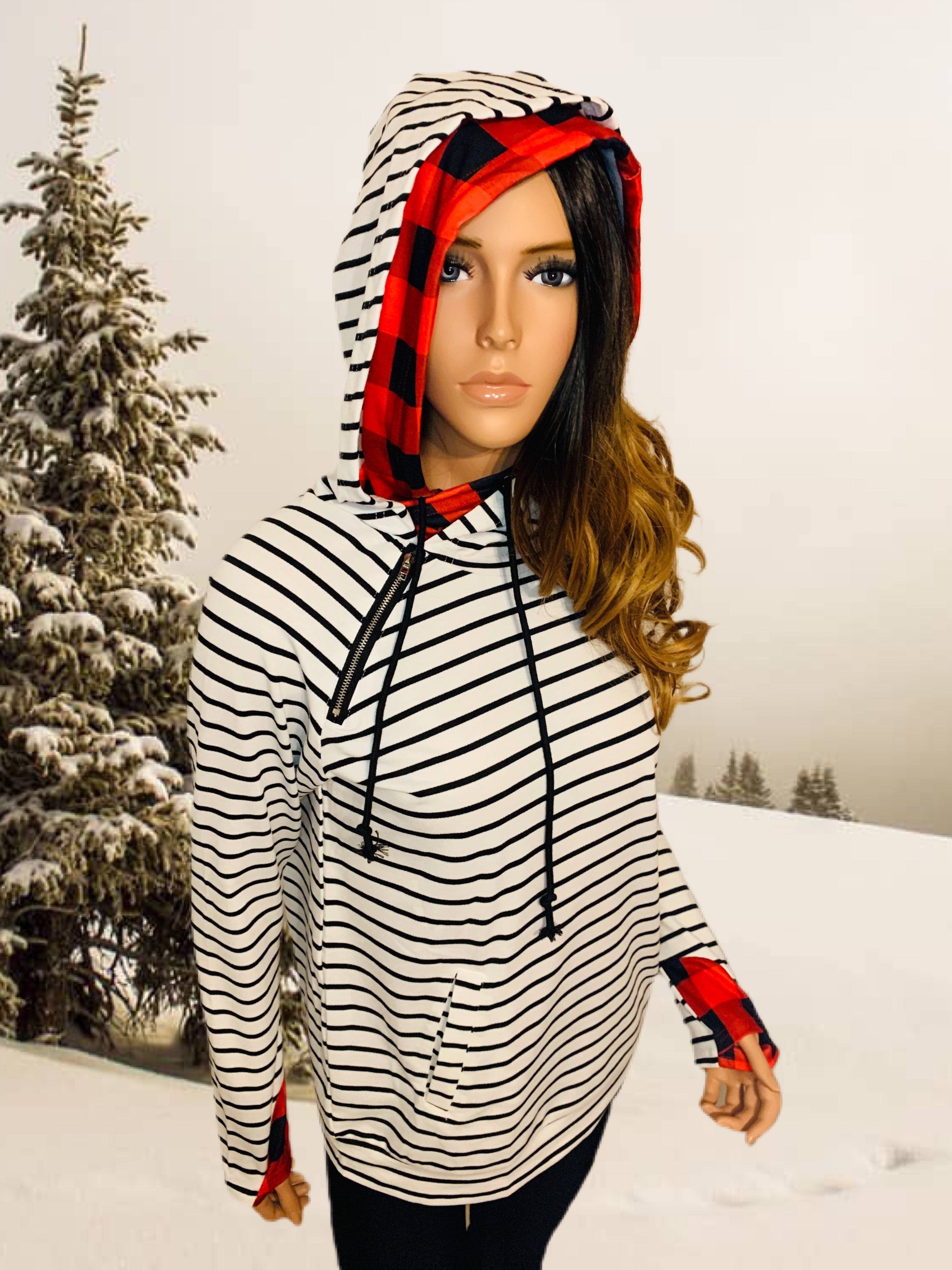 Red Buffalo Plaid & Stripes Double Hoodie