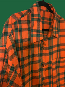 Green & Orange Plaid Curvy Size Button Up Shirt