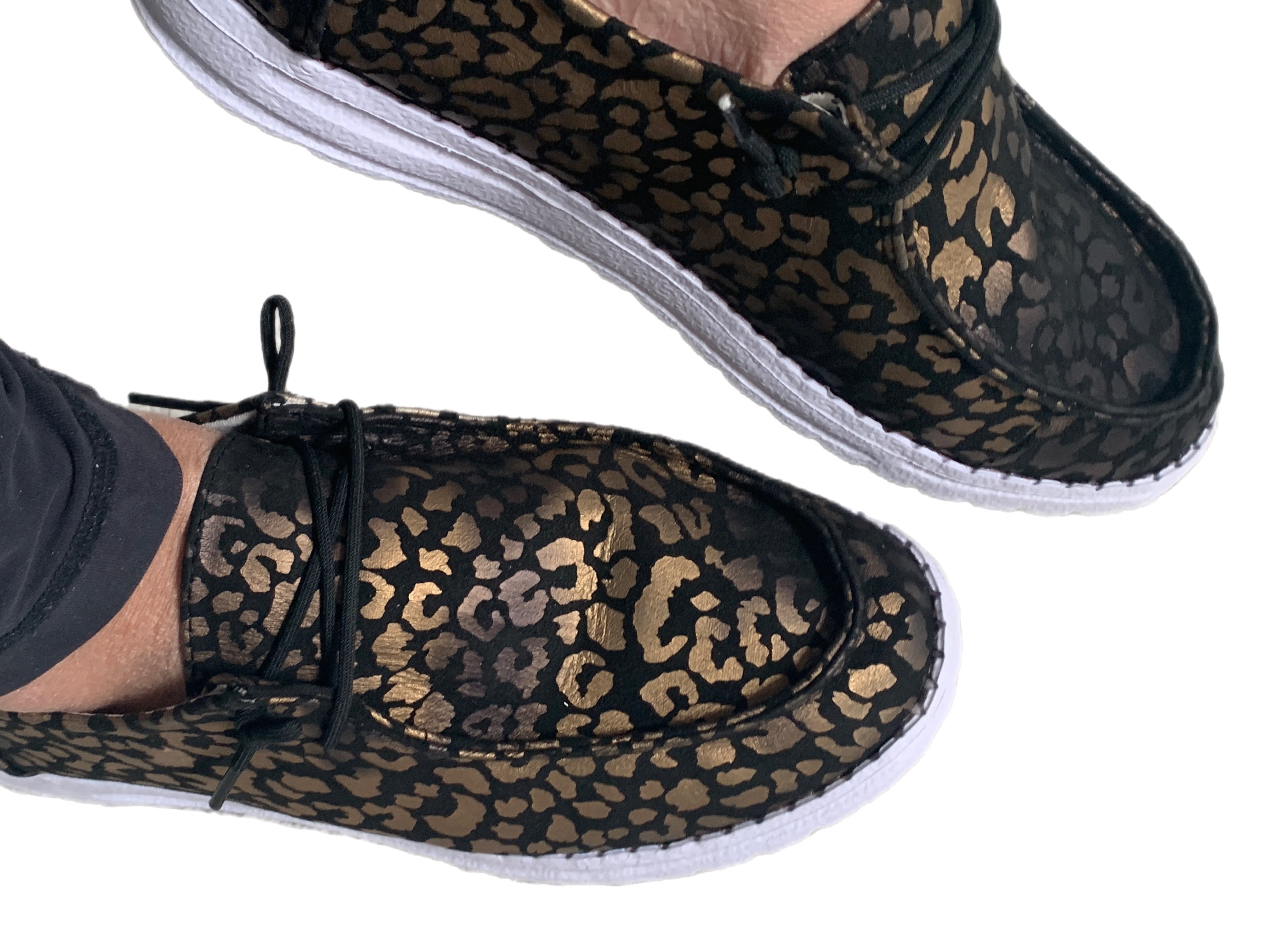 Gold Leopard Print Slip On Shoes