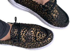 Gold Leopard Print Slip On Shoes