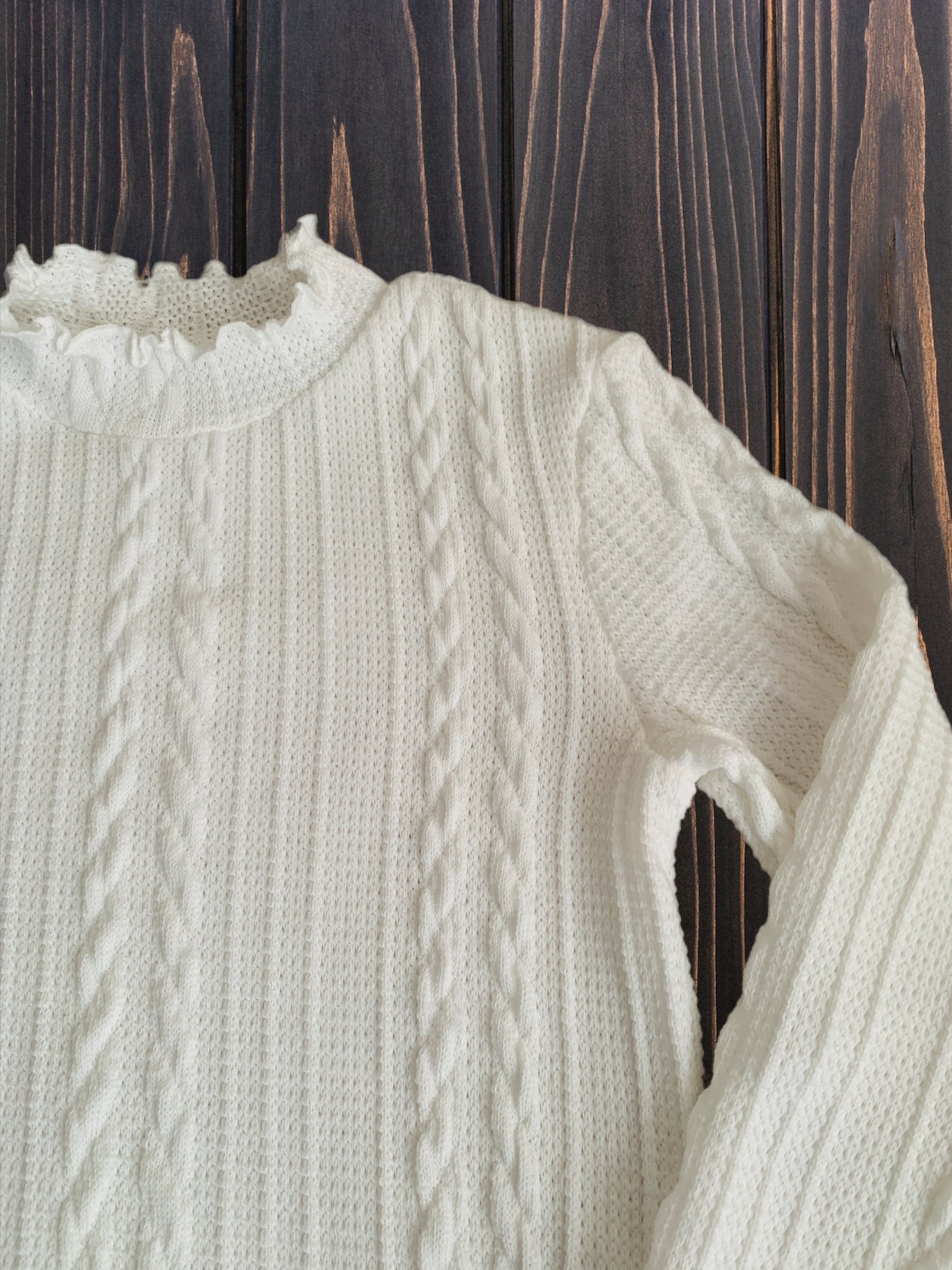 Girls Bright White Cable Knit Sweater