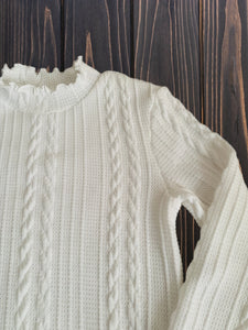 Girls Bright White Cable Knit Sweater