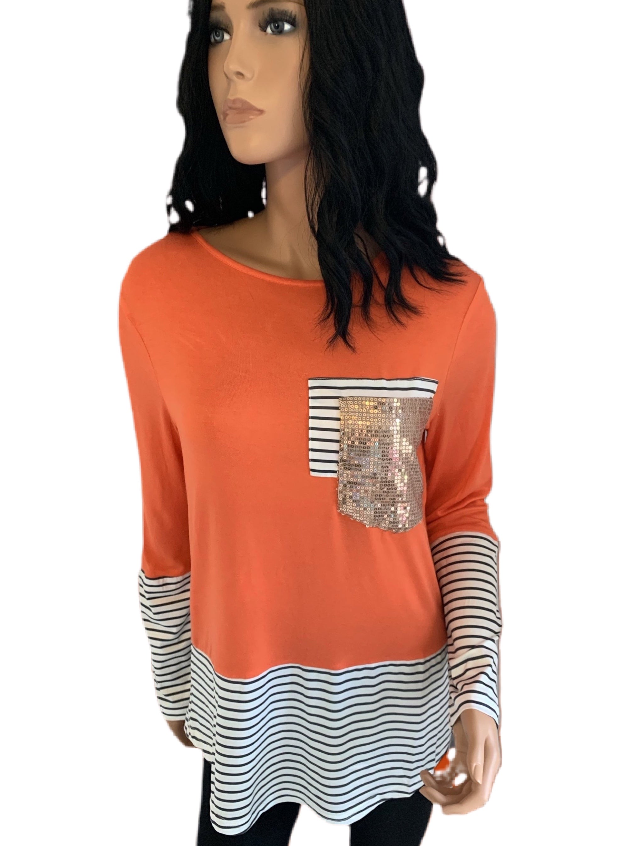 Sequined Pocket Splicing Long Sleeve Top
