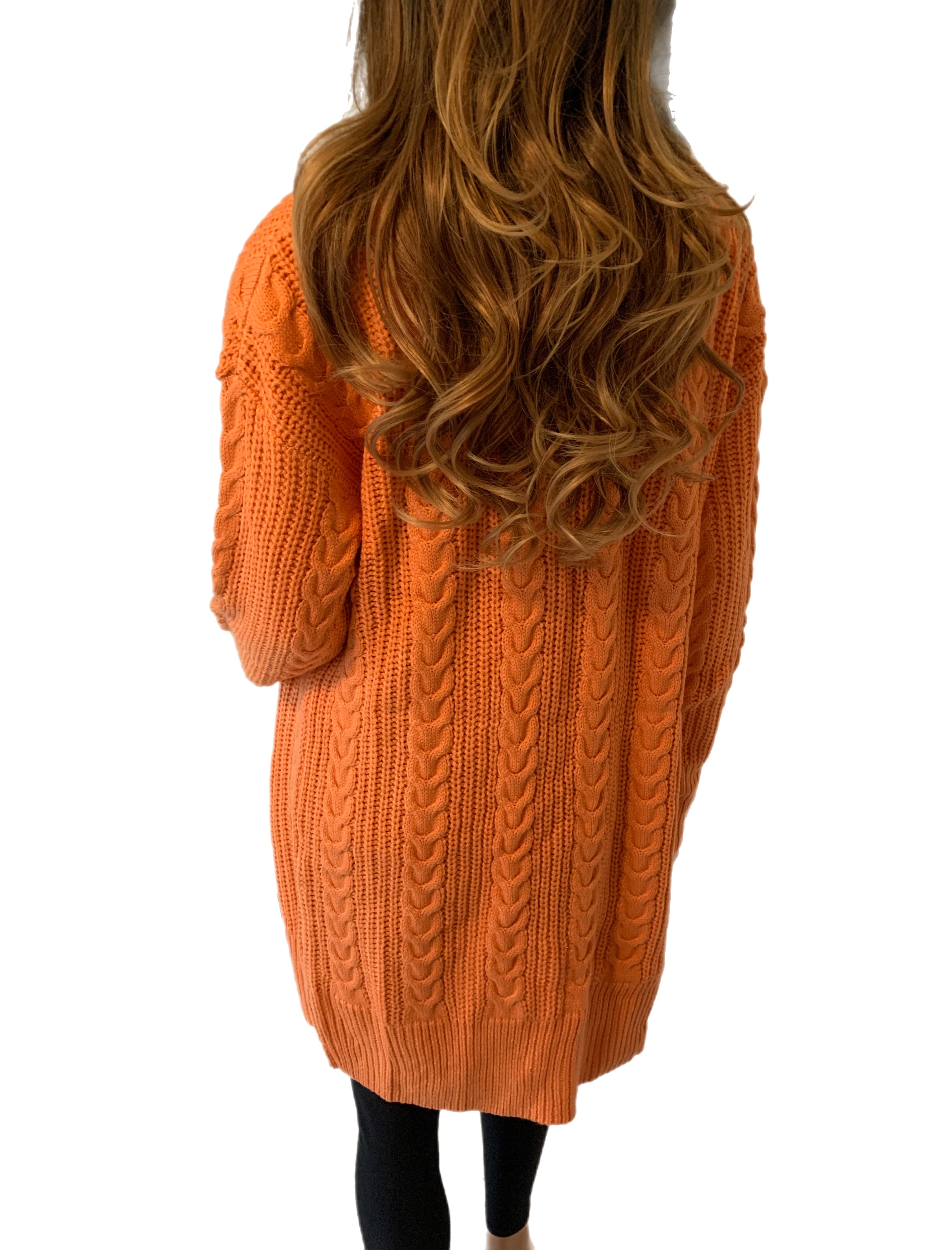 Orange Cable Knit Cardigan