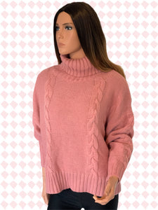 Rose Pink Chunky Cable Knit Sweater