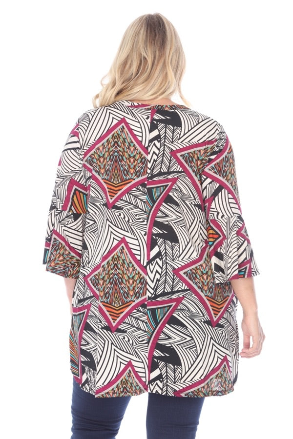 Magenta Multi Print Curvy Size Top  Nice silky stretch knit top.  Nice and roomy.  Made in the USA.