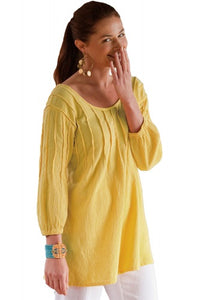 Mustard Yellow Pintuck Quarter Sleeve Top