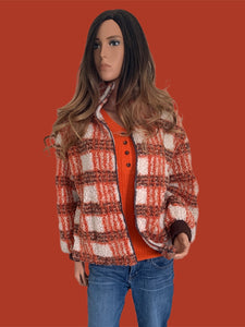 Rust Brown Plaid Teddy Bear Jacket