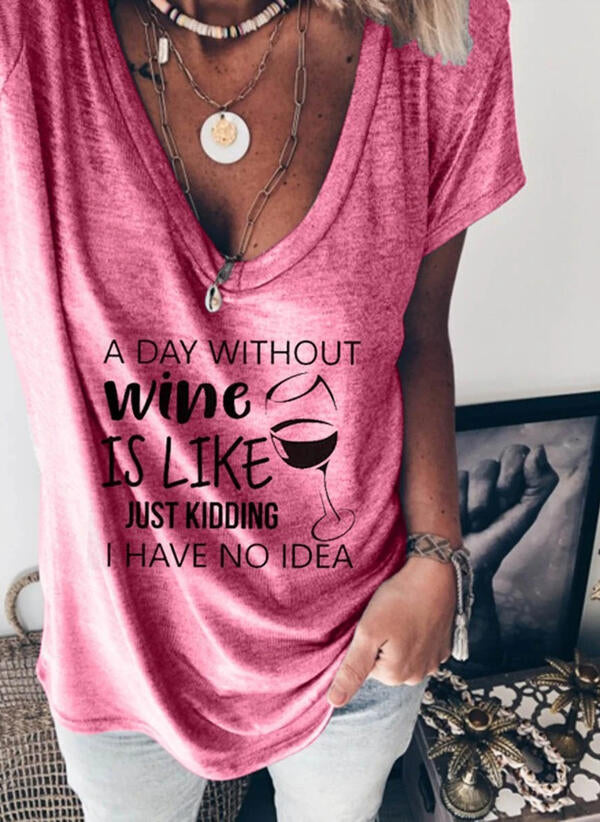 Day Without Wine V-Neck Knit Tee