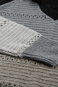 Black Charcoal Gray Color-block Hooded Sweater
