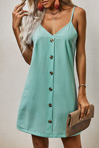 Mint Green Button Accent Strappy Slip Dress