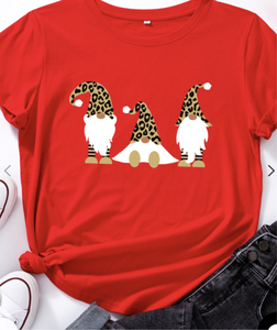Red Leopard Print Gnomes Tee