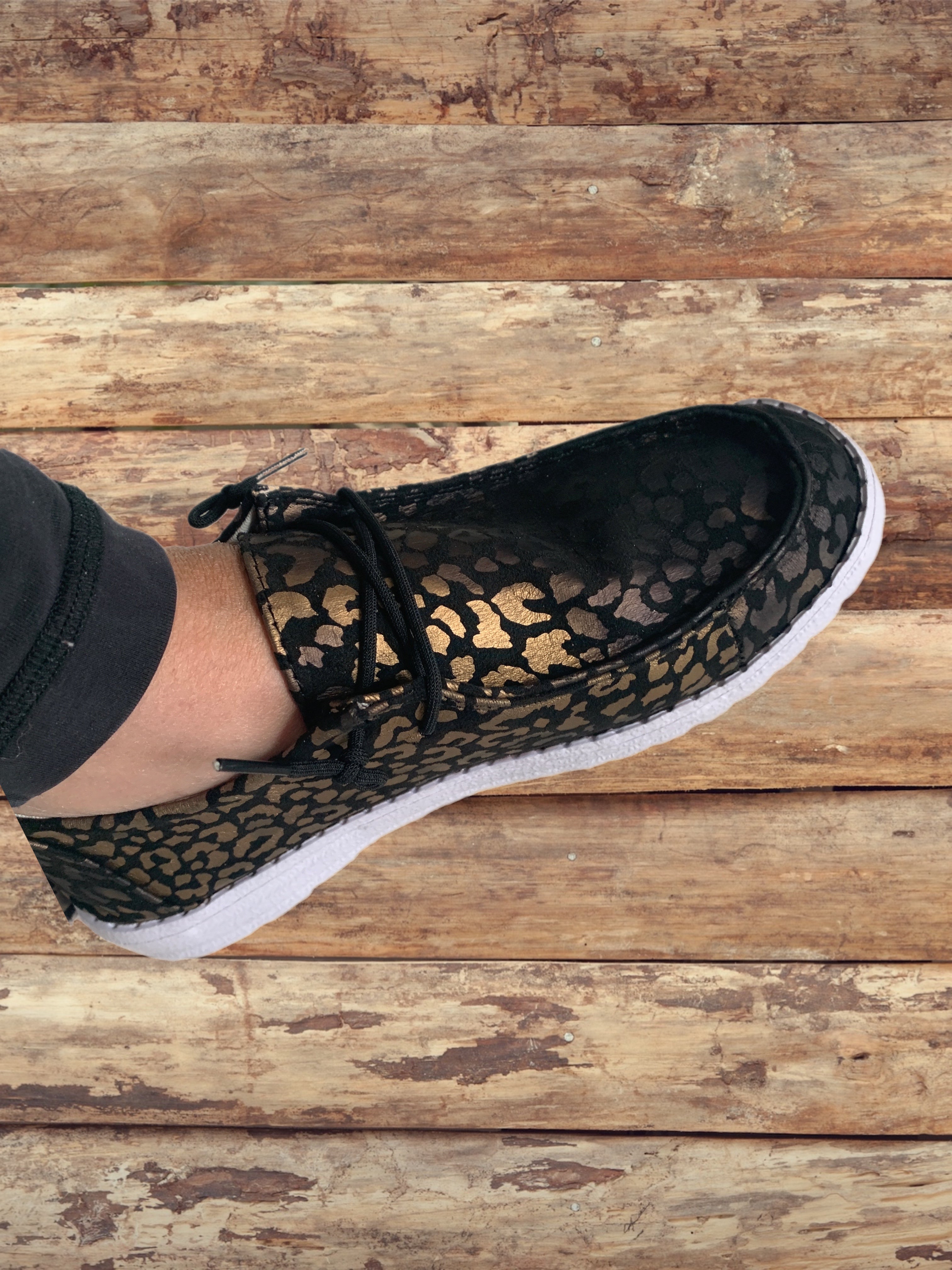 Gold Leopard Print Slip On Shoes