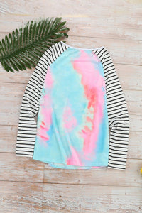 Sequin Pocket StripedTie-dye Print Top