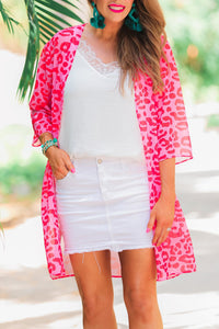 Pink Red Leopard Print Kimono