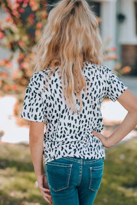 Girls White and Black Leopard Print Short Sleeve Knit Tee